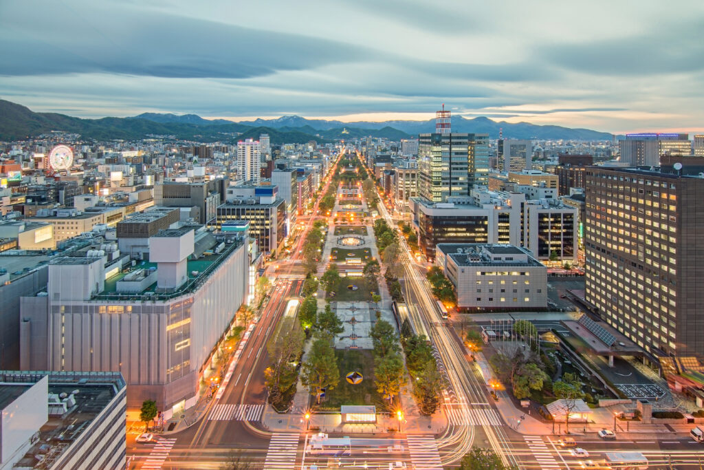 Sapporo, Japan downtown city skyline at Odori Park.